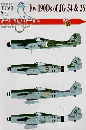 Premium Sticker Focke Wulf Fw 190D-9 of JG54 and JG26 (4) White 10 II/NAG6 Brown 9 7/JG26 (II Gruppe) Yellow 4 II/JG54 (III Gruppe) Blac