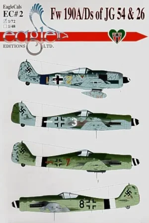 Sticker Focke Wulf Fw 190A/D-9 of JG54 and JG26 (4) Yellow 2 9/JG54(III Gruppe) D-9 White 3 5/JG26 (II Gruppe) Brown 7 7/JG26 (I Nieuw
