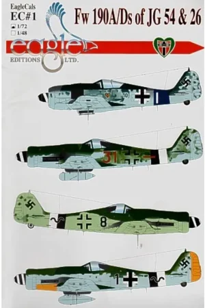 Lage Prijs Sticker Focke Wulf Fw 190A/D of JG54 and 26 (4) A-8 Black 10 StabIII. JG54 D-9 Brown 31 7/JG26 (II Gruppe) Black 8 14/JG26 (IV G