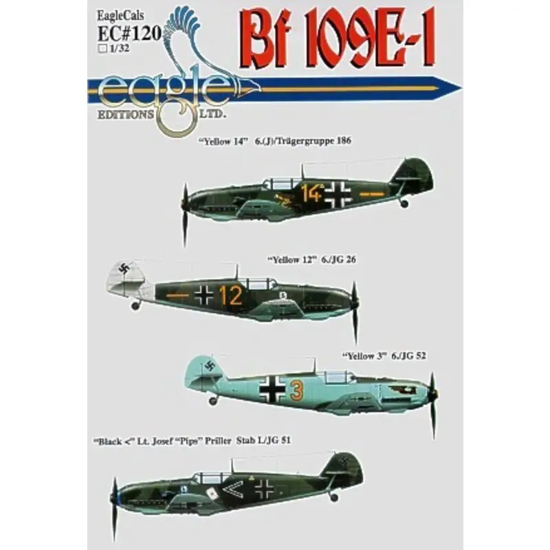 Finale Uitverkoop Sticker Messerschmitt Bf 109E-1 Pt 1 (4) Yellow 14 6.(J)Tragergruppe 186 RLM 70/71/65 with Witch riding Broom badge 1939 Yellow
