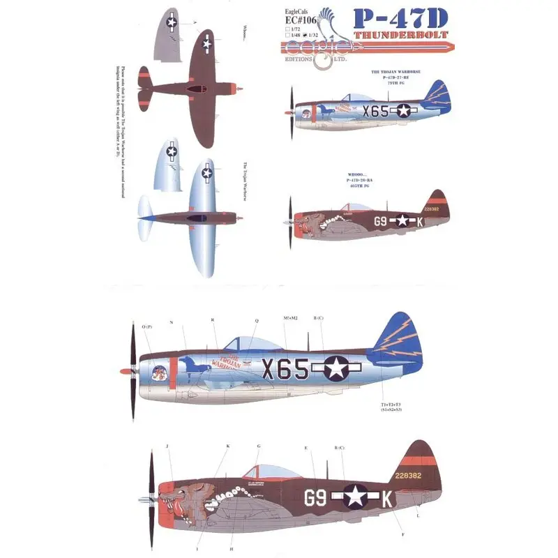 Hete Deal Sticker Republic P-47D Thunderbolt Pt 3 (2) X65 79th FG `The Trojan Warhorse′ 12th Air Force 42-28382 G9-A 509thFS/405th FG Lt J
