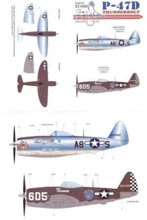 Lage Prijs Sticker Republic P-47D Thunderbolt Pt 2 (2) 42-29262 A8-S 391st FS/366th FG Capt Neil Stanley `Daddy Rabbit′ 42-26785 No 605 Lt