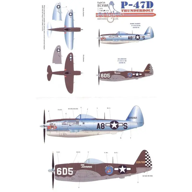 Lage Prijs Sticker Republic P-47D Thunderbolt Pt 2 (2) 42-29262 A8-S 391st FS/366th FG Capt Neil Stanley `Daddy Rabbit′ 42-26785 No 605 Lt