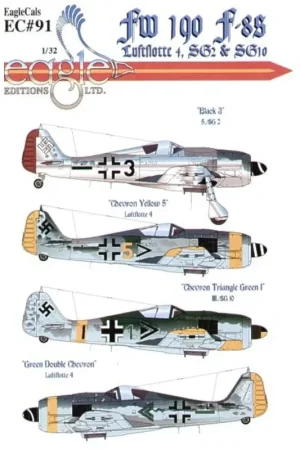 Sticker Focke Wulf Fw 190F-8 (4) Yellow 2 Luftflotte RLM 74/75/76 yellow nose band red rudder Green 7 Stab I/SG RLM 74/75/76/83 Populair
