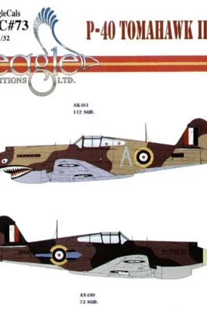 Sticker Curtiss P-40B Tomahawk IIB (2) AK461/A 112 Squadron North Africa camouflage schemes shark mouth AK490 79 Squadron S/L Pe Aanbieding