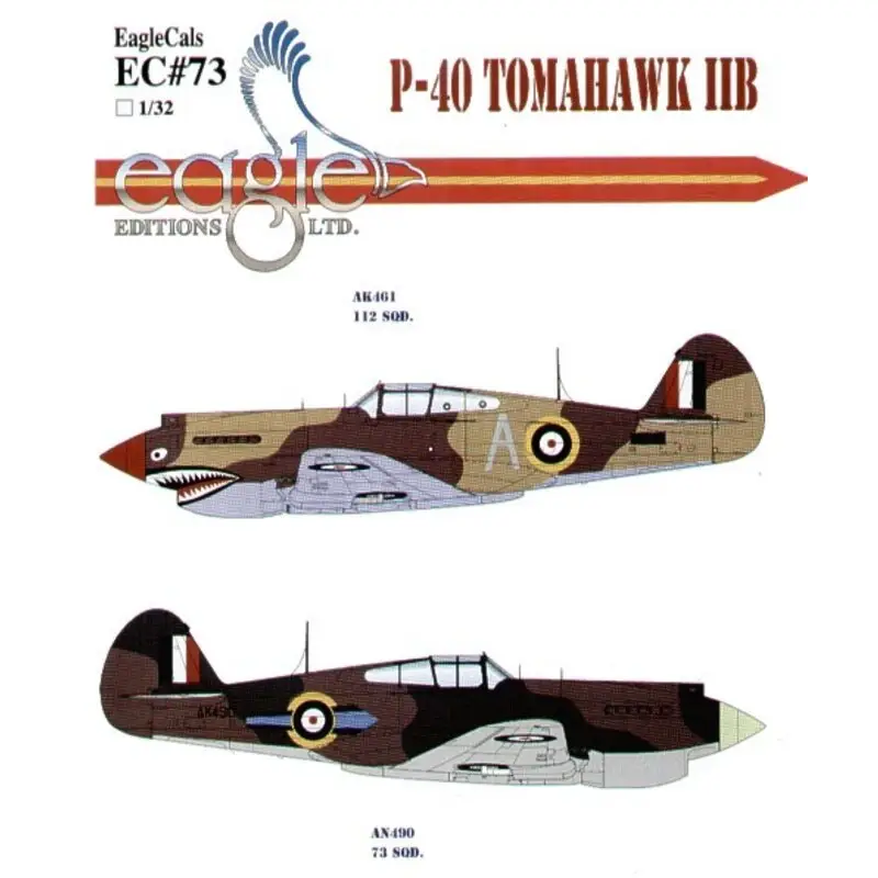 Sticker Curtiss P-40B Tomahawk IIB (2) AK461/A 112 Squadron North Africa camouflage schemes shark mouth AK490 79 Squadron S/L Pe Aanbieding