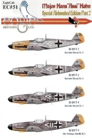 Populair Sticker Major Hans ′Assi′ Hahn Part II Messerschmitt Bf 109F (4) F-2 Wr 5749 III./JG2 Mid 1941 (2 schemes) F-4 Wr 7183 III..JG2