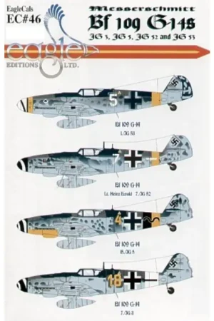 Sticker Messerschmitt Bf 109G-14 (4) Yellow 18 7./JG3 Germany 1945 White 7 7./JG52 Lt Heinz Ewald Hungary 1944 Yellow 4 15./JG5 Op = Op