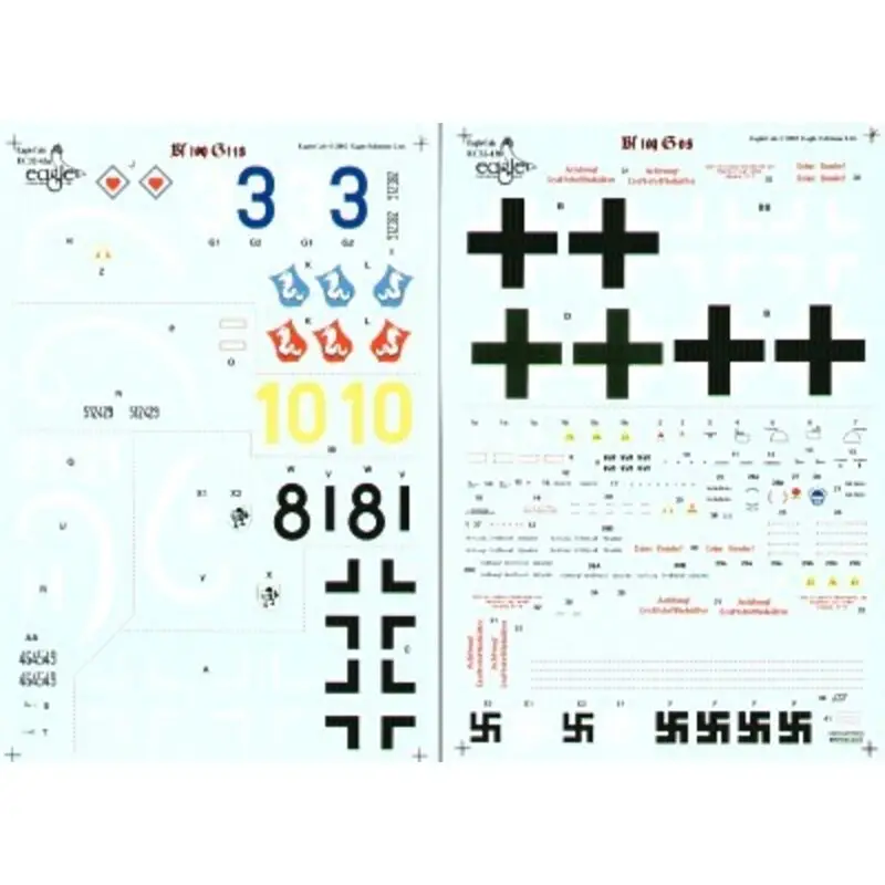 Sticker Messerschmitt Bf 109G-14 (4) Yellow 10 3/JG77 RLM 74/75/76 Green/white defence bands Blue 3 4/JG77 RLM 74/75/76 Black 8 Flitsaanbieding
