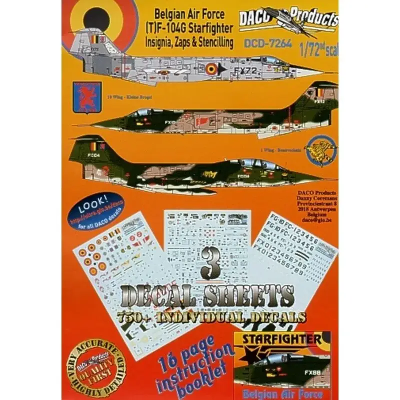 Alleen Vandaag Sticker Lockheed F-104/Lockheed TF-104G Starfighter Zappings and Stencilling Belgian Air Force Insignia