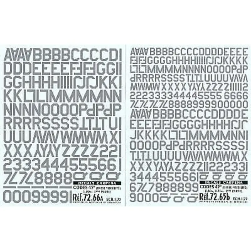 Sticker Grey Code Letters and Numbers 45 degree corners 2 sizes. 1.00m 1.25m Double sheet Op = Op