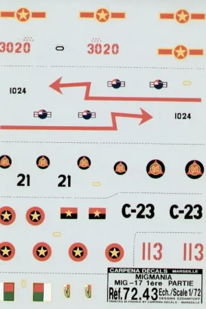 Finale Uitverkoop Sticker Mikoyan MiG-17 Pt 1 (5) North Vietnam No 3020 Col Tomb 1972 Madagascar Air Force 1968 No 113 Cambodia No 1024 1970 Mozam