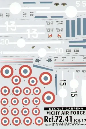 Sticker Vichy Air Force 1940-42 Part 1. (5) Dewoitine D 520 5 Escadrille 300/6 Morane Saulnier 406 Flying School No 461 XXXIV MB Actieprijs