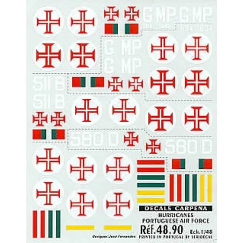 Sticker Hawker Hurricane Mk.IIc. Portuguese AF. (4) No 646 MP+G green white spiral spinner No 534 MP-G green spinner and fuselag Beperkt Aanbod