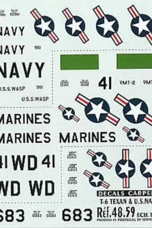 Sticker North American T-6 Texan (3) USN 90961 USS Wasp 1950 51683 JOC Korea 1951 USMC 12120 WD/41 VMT-2 MCAS El Toro 1995. All Hoge Kwaliteit