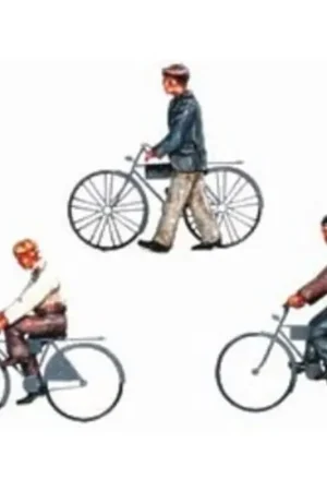 Betrouwbaar 3 x Dockyard workers with bicycles. 2 riding and one walking. Set II Figuren