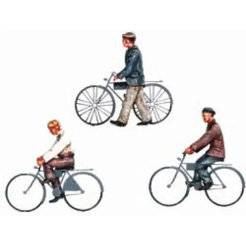 Betrouwbaar 3 x Dockyard workers with bicycles. 2 riding and one walking. Set II Figuren