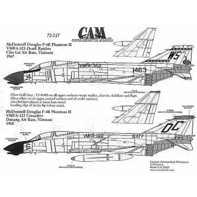 Sticker F-4B Phantom (2) 151463 WS/4 VMFA-323 Death Rattlers Vietnam 1967 158377 Douglas DC/6 VMFA-122 Crusaders Da Nang 1968 Lage Kosten