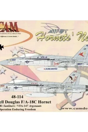 Shop Nu Sticker McDonnell Douglas F/A-18C (2) 163708 NG/400 VFA-147 Argonauts CAG USS John.C.Stennis 2002 163471 AA/400 VFA-81 Sunliners