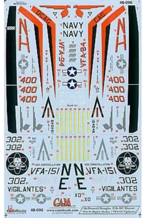 Nieuw Sticker McDonnell Douglas F/A-18C Hornet (2) 164048 NH/400 VFA-94 Mighty Shrikes USS Carl Vinson 2001 Op Enduring Freedom 164897