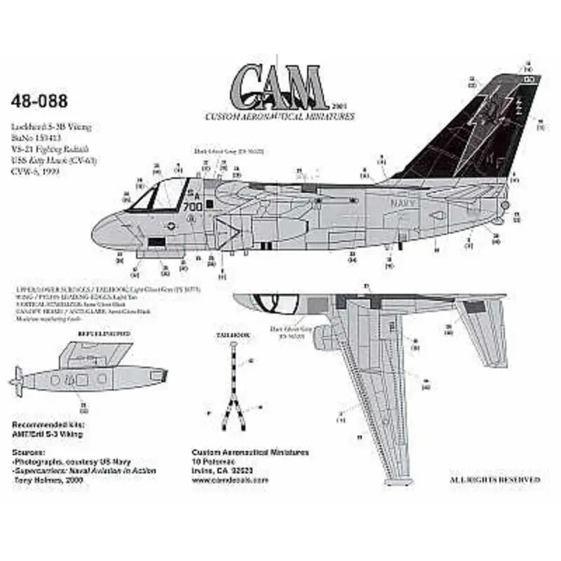 Sticker Lockheed S-3B Viking (1) 159413 NF/700 VS-21 Fighting Redtails Low vis overall FS36375/black fin Laatste Kans