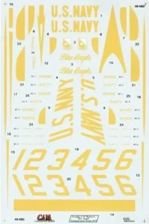 Sticker Douglas A-4F Skyhawk Blue Angels Team 1 - 6. Includes serials and names for 1978 team Dagaanbieding