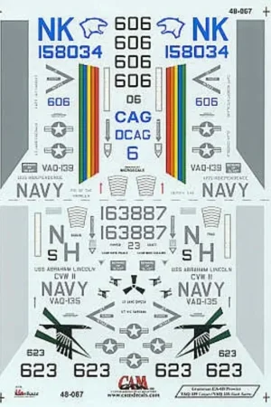 Gecertificeerd Sticker Grumman EA-6B Prowlers (2) 158034 VAQ-139 Cougars (CAG) USS Independence Desert Shield 1990 163887 VAQ-135 Black ravens