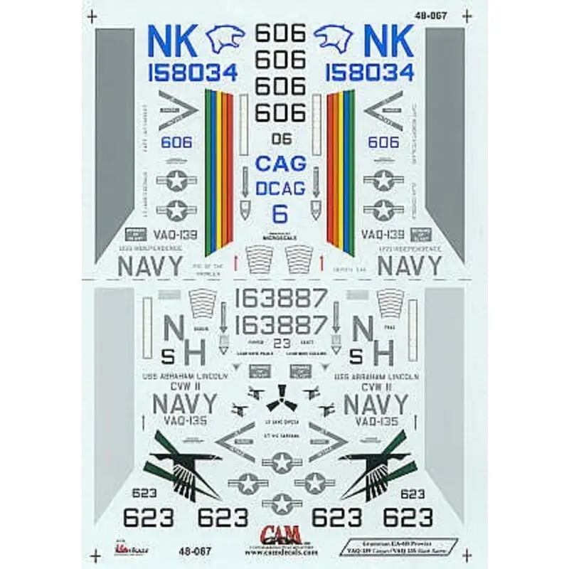Gecertificeerd Sticker Grumman EA-6B Prowlers (2) 158034 VAQ-139 Cougars (CAG) USS Independence Desert Shield 1990 163887 VAQ-135 Black ravens