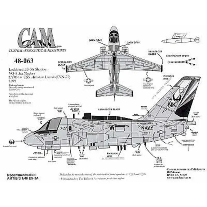 Aanbieding Sticker Lockheed S-3A Shadow (1) 159404 NK/727 VQ-5 USS Abraham Lincoln Decal