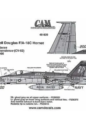 Speciale Aanbieding Sticker McDonnell Douglas F/A-18 Hornet (1) CAG A/C 164006 VFA-27 Royal Maces CVW 5 USS Independance
