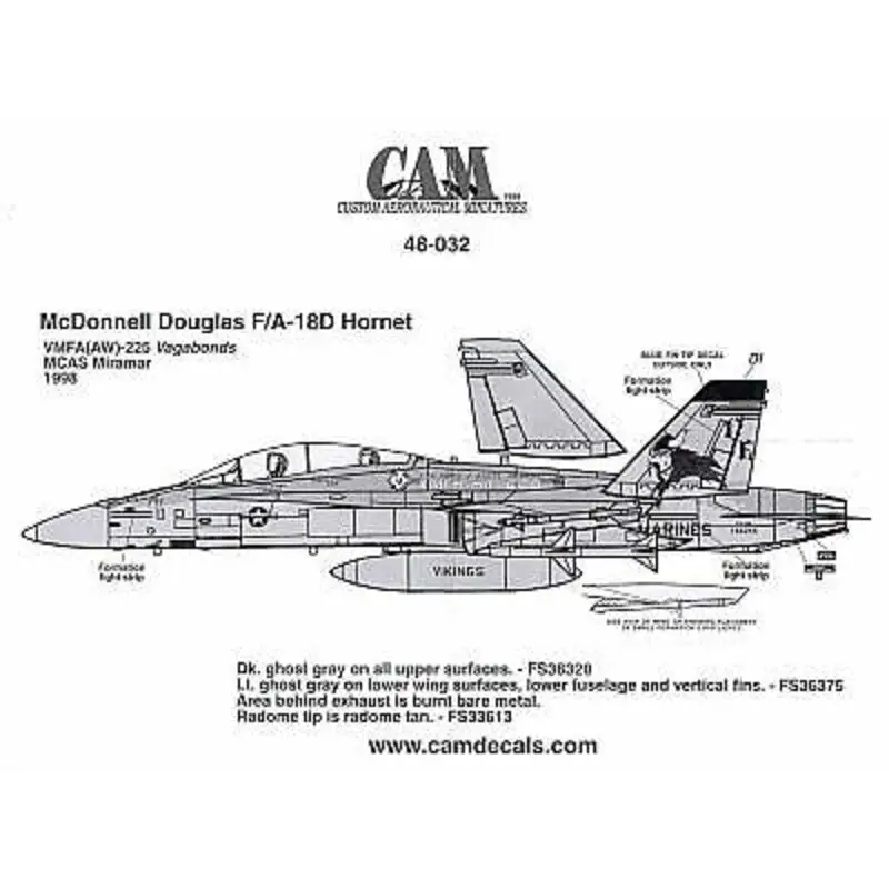 Sticker McDonnell Douglas F/A-18D VMFA(AW)-225 Vikings Miramar 1998 Decal Laatste Kans