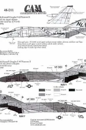 Sticker F-4J/S (2) F-4J 153817 NL/101 VF-191 USS Coral Sea 1976 Bi-Centennial F-4S 155749 AA/110 VF-301 NAS Miramar 1983 Ferris Express Levering