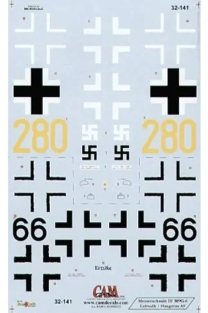 Sticker Messerschmitt Bf 109G-6 (2) Yellow 280 Unknown Training Unit Black 66 Lt Molnar Hungarian Air Force 1944 Betrouwbaar