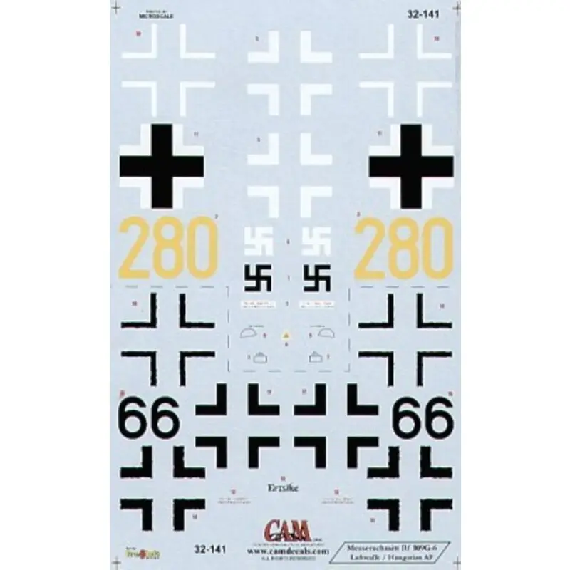 Sticker Messerschmitt Bf 109G-6 (2) Yellow 280 Unknown Training Unit Black 66 Lt Molnar Hungarian Air Force 1944 Betrouwbaar