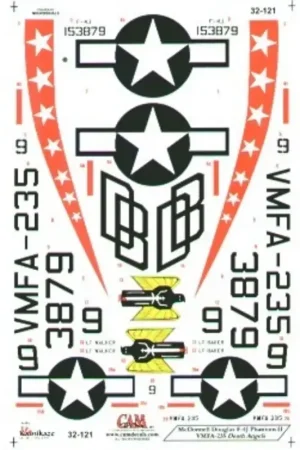 Sticker F-4J (1) 153879 DB/9 VMFA-235 Death Angles MCAS Kaneohe Bay 1970 Decal Actieprijs