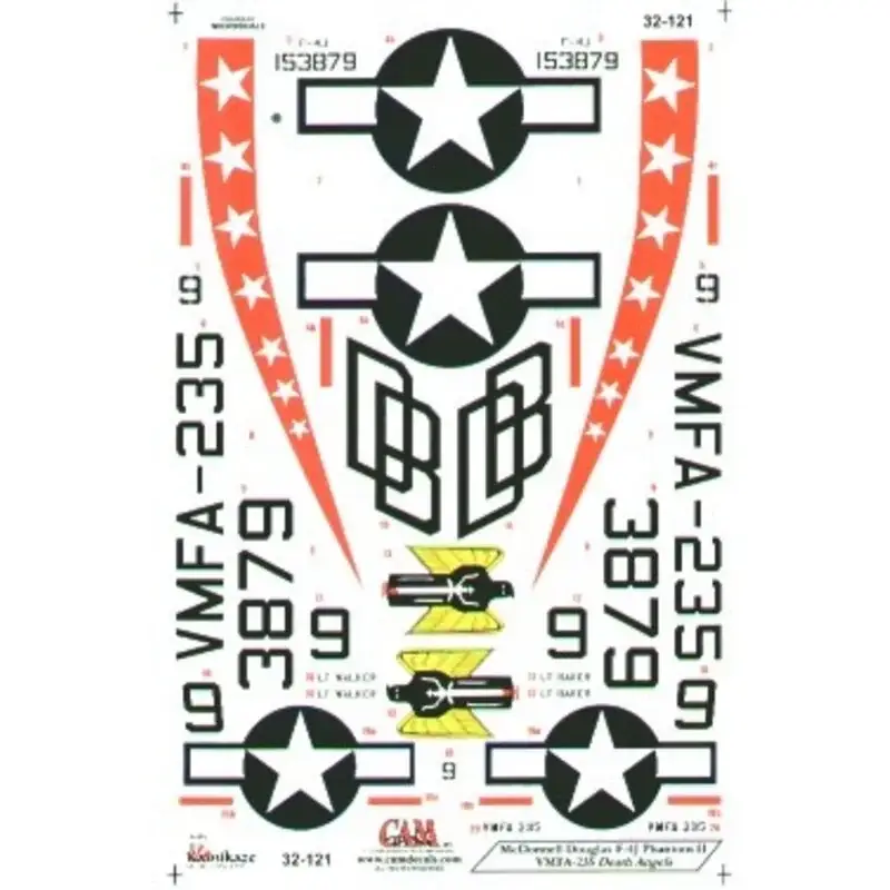 Sticker F-4J (1) 153879 DB/9 VMFA-235 Death Angles MCAS Kaneohe Bay 1970 Decal Actieprijs