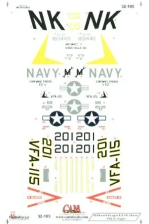 Sticker McDonnell Douglas F/A-18C Hornet (1) 163440 NK/201 VFA-115 Eagles USS Abrham Lincoln 1999 Goedkoop