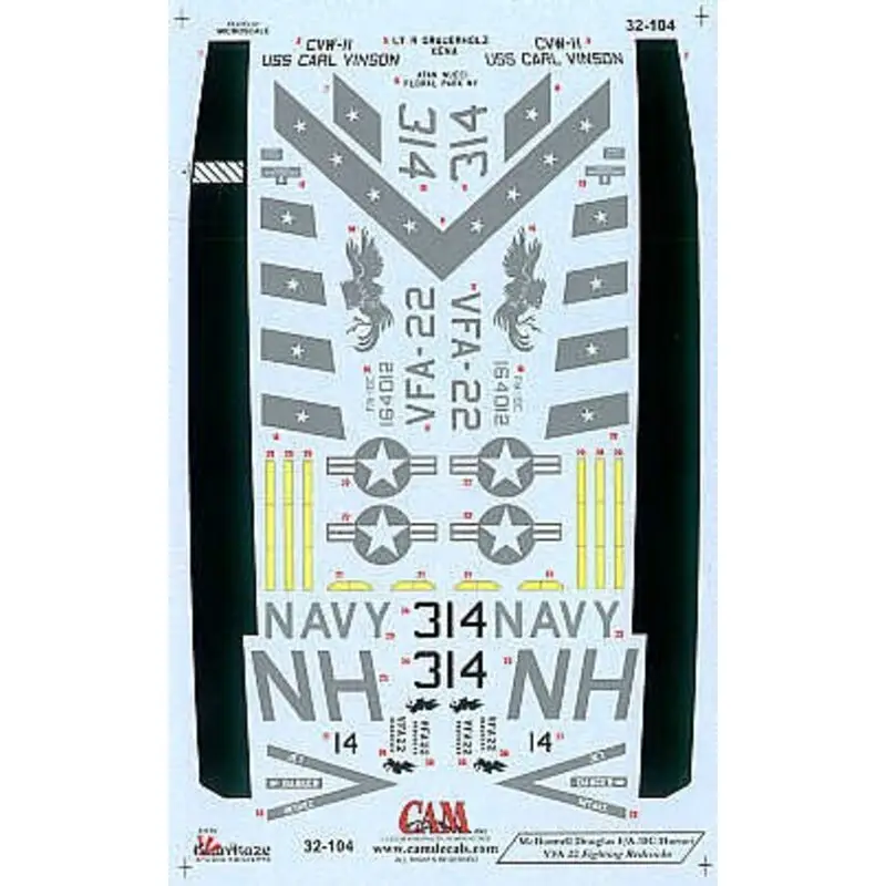 Sticker McDonnell Douglas F/A-18C Hornet (1) 164012 NH/314 VFA-22 Fighting Redcocks USS Carl Vinson 1999 Beste Prijs
