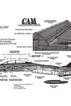 Laatste Versie Sticker Grumman F-14A (1) 161621 NF/100 VF-154 Black Knights USS Independence 1996 double sheet