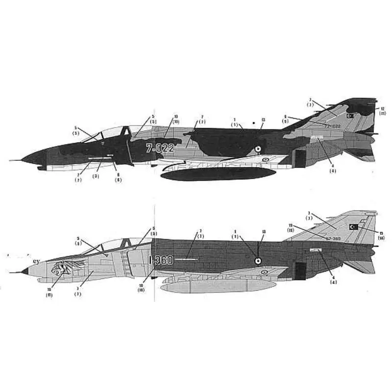 Rechtstreeks Van De Fabrikant Sticker F-4E Phantom (4) Turkish Air Force 7-022 171 Filo SEA camouflage schemes 1992 I-360 111 Filo Hill grey camouflage scheme