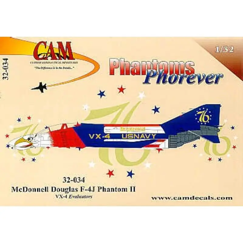 Finale Uitverkoop Sticker F-4J Phantom (1) 153088 VX-4 Evaluators 1976 Bi-Centennial. Overall red/white/blue paint job with Eagles head on nose
