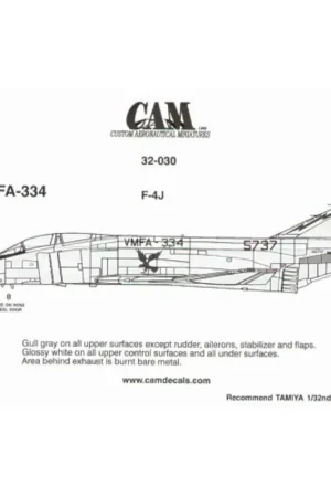 Sticker F-4J Phantom 155737 WU/8 VMFA-334 Falcons Decal Fabrieksprijs