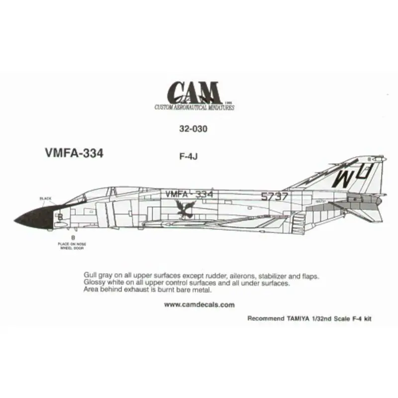 Sticker F-4J Phantom 155737 WU/8 VMFA-334 Falcons Decal Fabrieksprijs