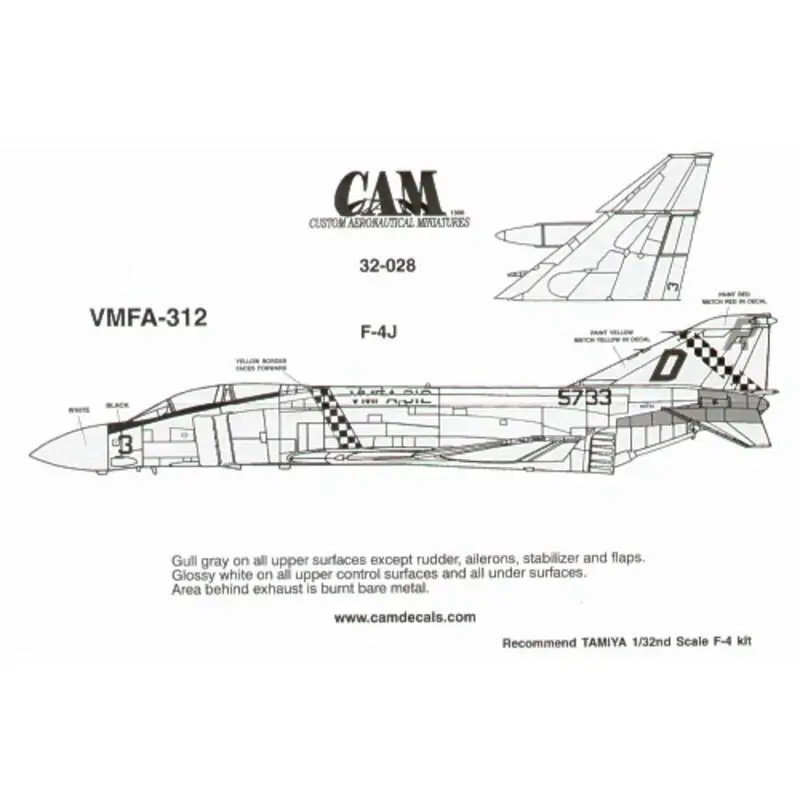 Sticker F-4J Phantom 155733 DR/3 VMFA-312 Checkerboards Decal Fabrieksprijs