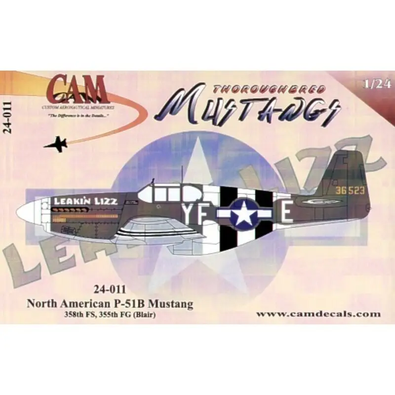 Sticker North American P-51B Mustang (1) 36523 YF-E 358FS Charles Blair Leaking Lizz Hoge Kwaliteit