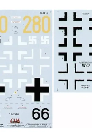 Hete Deal Sticker Messerschmitt Bf 109G-6 (2) Yellow 280 Unknown Training Unit Black 66 Lt Molnar Hungarian Air Force 1944