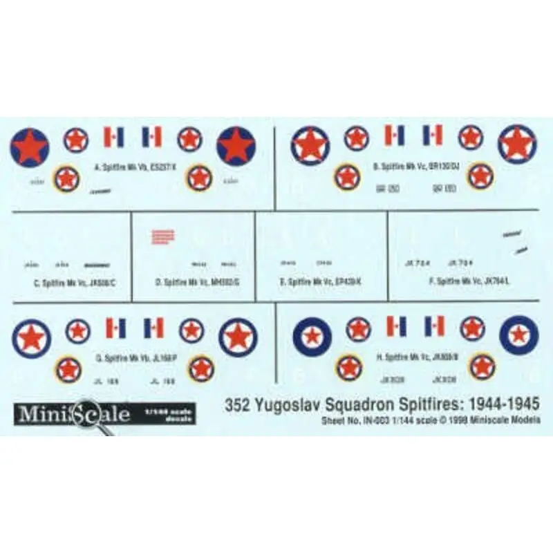 Sticker Supermarine Spitfire Mk.Vc (5) All with 352 Yugoslav Partisan Squadron. Some with Tropical filter Desert and Eutopean ca Korting