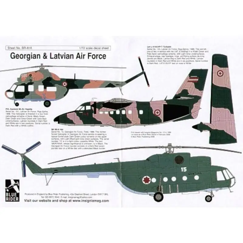 Sticker Georgian and Latvian Air Force (3) Let L-410 Turbojet 1998 Mil Mi-2U Hiplite 1998 Mil MI-8 Hip Must-Have