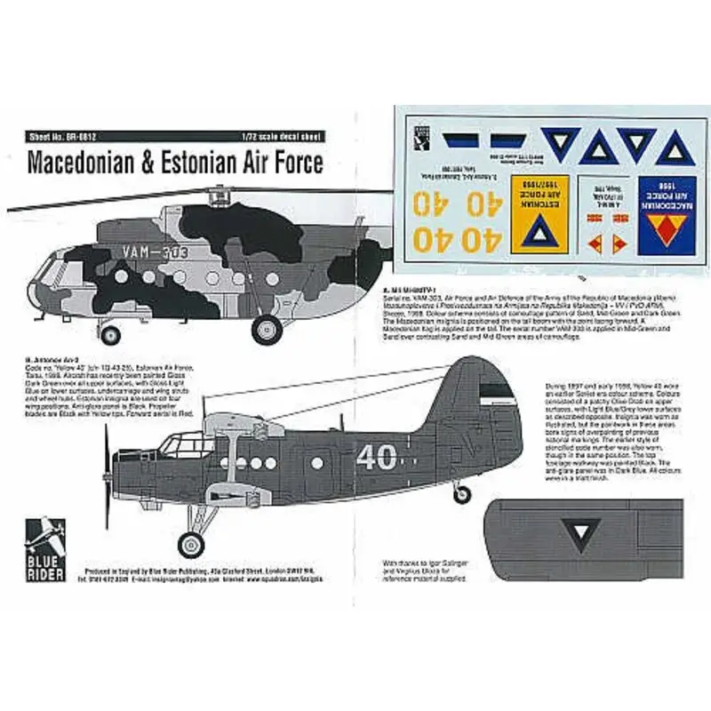 Sticker Macedonian Air Force 1998 & Estonian Air Force 1997/98 Macedonian Mil Mi-8 Hip and an Estonian Antonov An-2 Colt Snelle Levering
