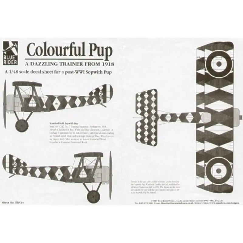 Sticker Colourful Sopwith Pup 1918. Double sheet for a Red White and Blue diamond covered Pup. Gecertificeerd